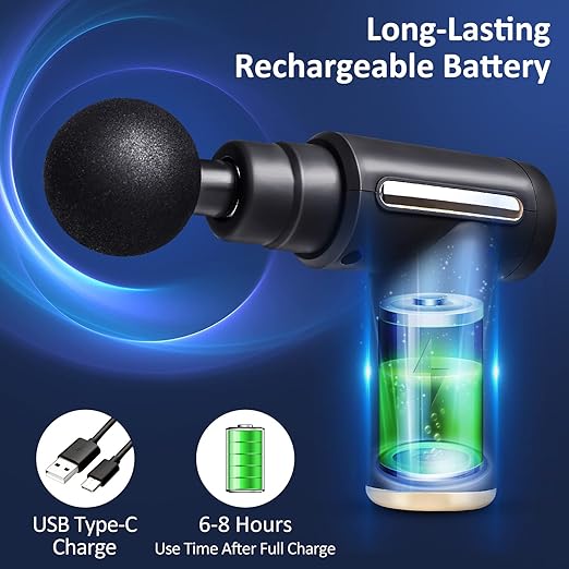 Muscle Massage Gun, Mini Massage Gun Professional Portable Massage Gun with Gun Low Noise Type C Charging 6 Speed 4 Massage Heads, Back and Neck Massager