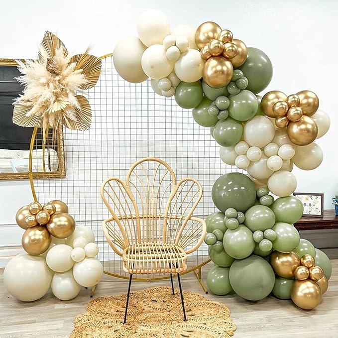 Party Balloon Set for Birthday and Wedding Celebrations, All Ages, Unisex (confetti gold and sage green, 1)