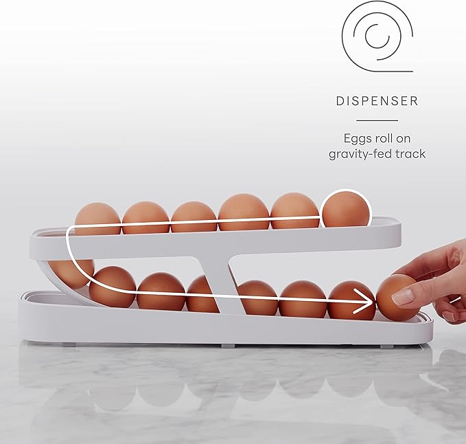 YouCopia RollDown Refrigerator Dispenser, Eggs Holder for Fridge Storage, White