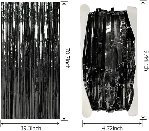 2 Pack Backdrop Black Metallic Tinsel Foil Fringe Curtains Photo Booth Props for Birthday Wedding Engagement Baby Shower Bachelorette Christmas Holiday Celebration Party Decorations