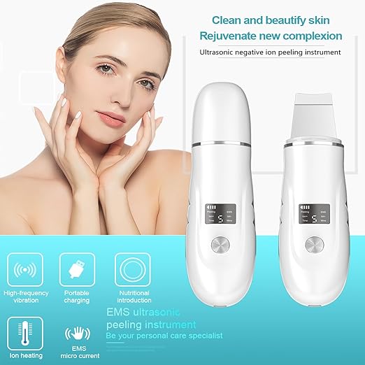 Beauenty Ultrasonic Skin Scrubber Face Spatula, Skin Spatula Pore Cleaner, Skin Dirt Blackhead Remover Tools for Facial Deep Cleansing - 4 Modes (B)
