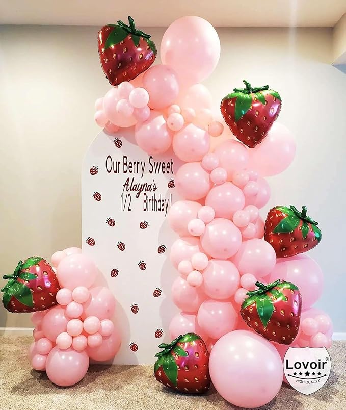 10 Pcs Strawberry Balloons 24 Inch, Fruit Strawberry Balloons Mylar Foil Cute Strawberry Balloons for Fruit Themed Birthday Party Decorations Supplies