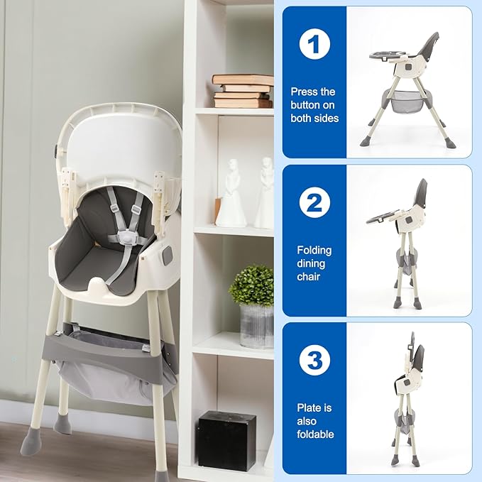 3 in 1 High Chair Baby Foldable High Chair Reclining Reclining Chair Adjustable Height with Table and Wheels