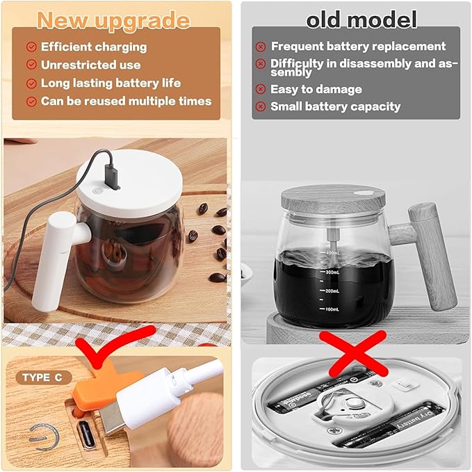 2024 New Self Mug with Lid, USB Charging Self Stirring Coffee Mug, Electric High Speed Mixing Cup, Waterproof Glass Self Stirring Travel Coffee Mug, for Home/Office (Colorful)