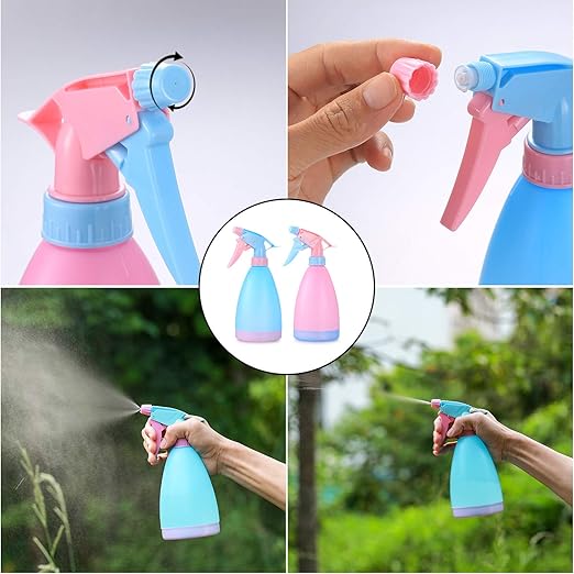 2PCS Large Spray Bottle, Plastic Plant Water Spray Bottle, 500ml Empty Spray Bottle for Cleaning Watering Gardening Plants (Pink, Blue)