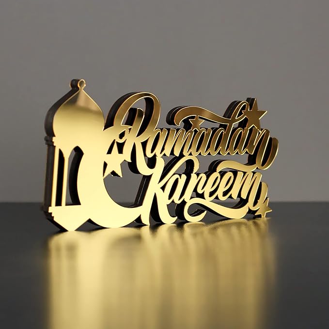 iwa concept | Wooden Acrylic Islamic Tabletop Decors | Ramadan Kareem and Eid Mubarak Decoration | Islamic Muslim Gifts | Ramadan Eid Decoration | (Ramadan Kareem-4, Gold)