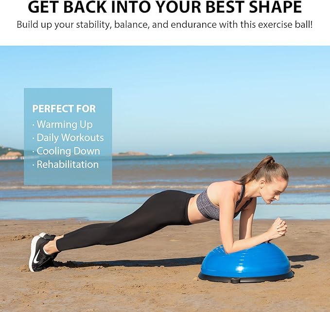 ZELUS Balance Ball Trainer, Non-Slip Balance Ball, Half Ball with Resistance Bands, Gymnastics Ball for Yoga, Fitness, Strength Training, Core Training, Balance Training (Blue)