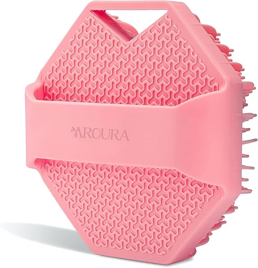 Aroura Premium Antimicrobial Silicone Body Exfoliator, Gentle Exfoliating Scrubber for Sensitive Skin, Eco-Conscious Shower Brush, Silicone Body Cleanser with Charcoal - Pink