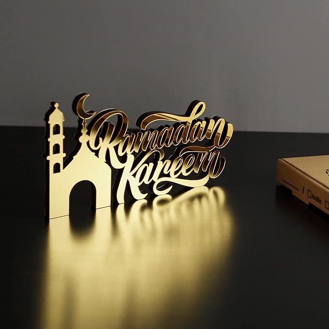Iwa concept |â wooden acrylic islamic tabletop decors | ramadan kareem and eid mubarak decoration | islamic muslim gifts | ramadan eid decoration | (ramadan kareem-3, gold)