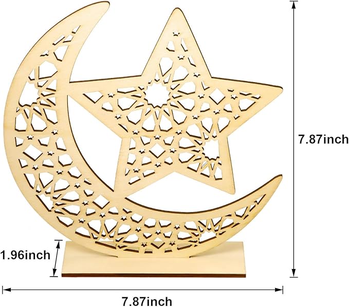 WILLBOND 2 Sets Eid Mubarak Wooden Ornament Ramadan Wood Tabletop Decor Moon Star Hanging Pendant for Ramadan Mubarak Eid Decorations