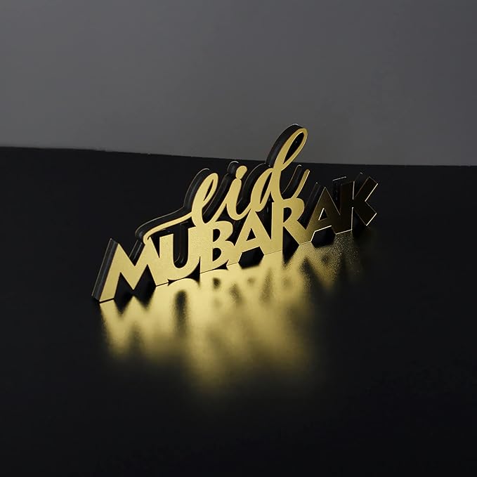 iwa concept | Wooden Acrylic Islamic Tabletop Decors | Ramadan Kareem and Eid Mubarak Decoration | Islamic Muslim Gifts | Ramadan Eid Decoration | (Eid Mubarak-6, Gold)
