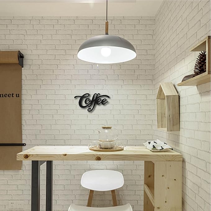 CREATCABIN Wood Cutout Coffee Sign Laser Cut Wooden Wall Decor Sculpture Hanging Decor Wall Art Decoration for Home Gallery Office Front Door Black 9" x 4.7"