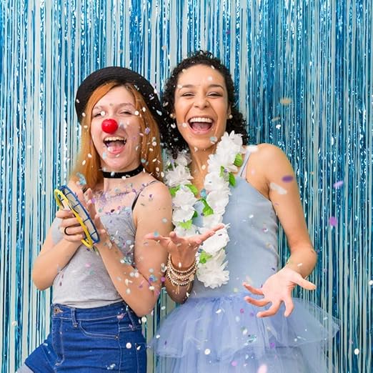 5 Pack Foil Curtain Backdrop baby Blue Metallic Tinsel Foil Fringe Curtains Photo Booth Props for Birthday Wedding Engagement Baby Shower Bachelorette Christmas Holiday Celebration Party Decorations