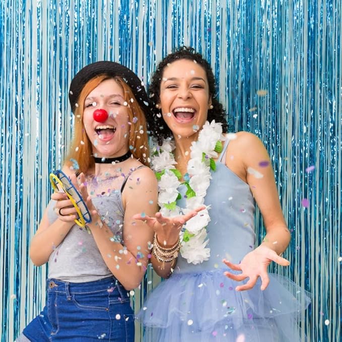 2 Pack Blue Streamers Party Decorations Blue Fringe Backdrop Ocean Themed Party Decorations Foil Curtain Backdrop Blue Birthday Decorations Ocean Party Decor Supplies