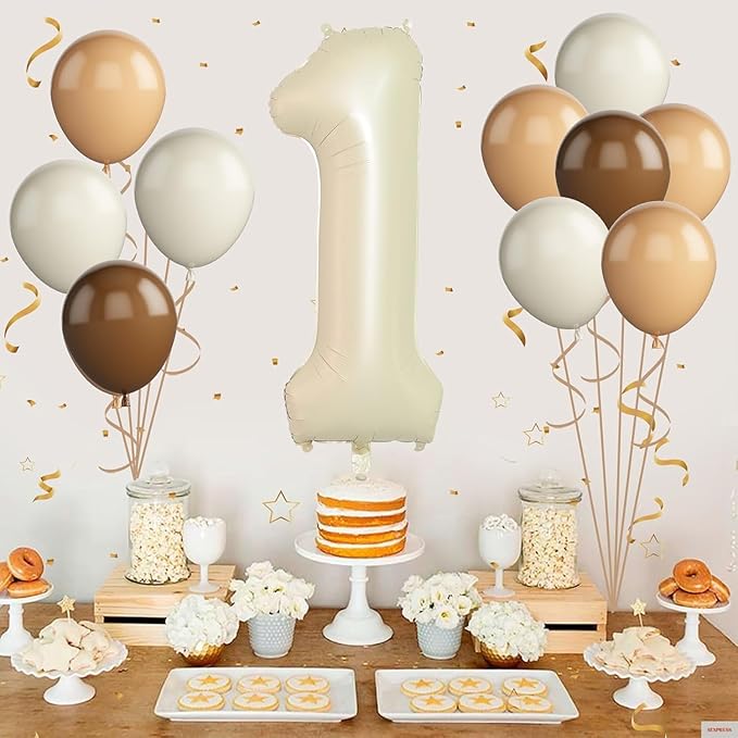 Birthday Balloon Set for Party Decorations, Retro Style, Baby Shower, Anniversary (cream white, 1st)