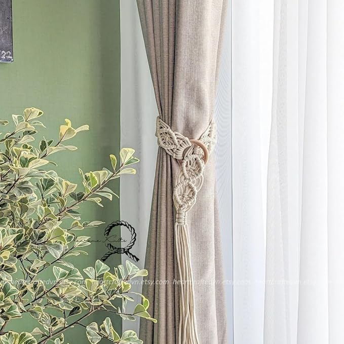 Set of 2 Curtain Decoration Pendants | Curtain Ties with Big Woven Ball | Decorative Tie Backs for Drapes | 100% Cotton Handmade Straps