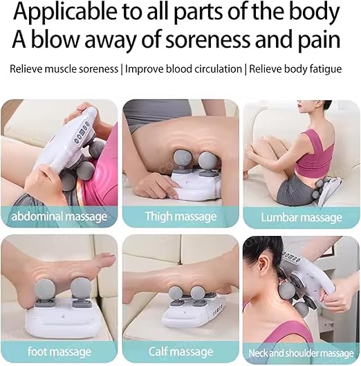 Massager for Pain Relief in Back, Leg, Neck, Shoulder and Body Massage Gun Deep Tissue, Muscle Massager 20 Intensities & 6 Massage Modes, 4-Head Back, Black