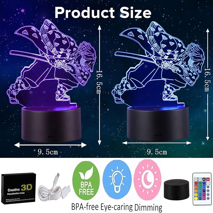 Demon Slayer Night Light, Agatsuma Zenitsu Lamp 3D Illusion Led Touch Home Child Decoration Room Gift Table Lamp Gadgets Christmas Gift