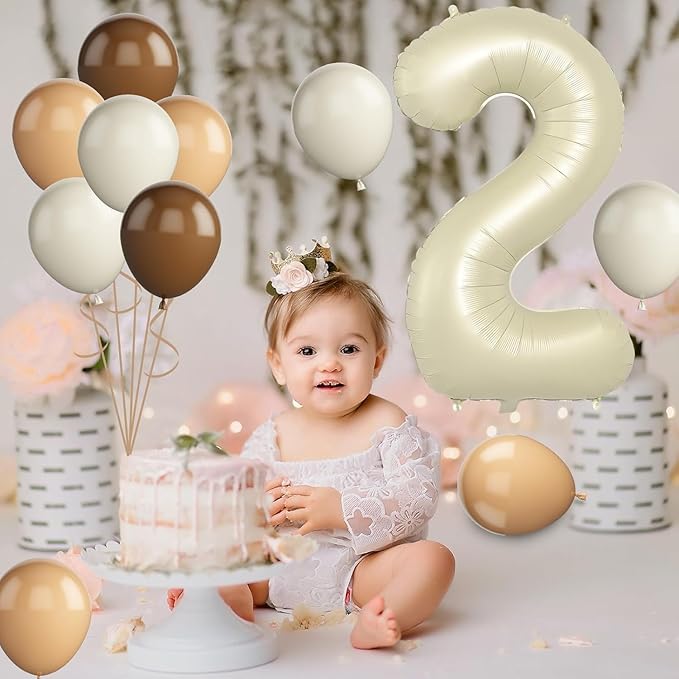Birthday Balloon Set for Party Decorations, Retro Style, Baby Shower, Anniversary (cream white, 2nd)