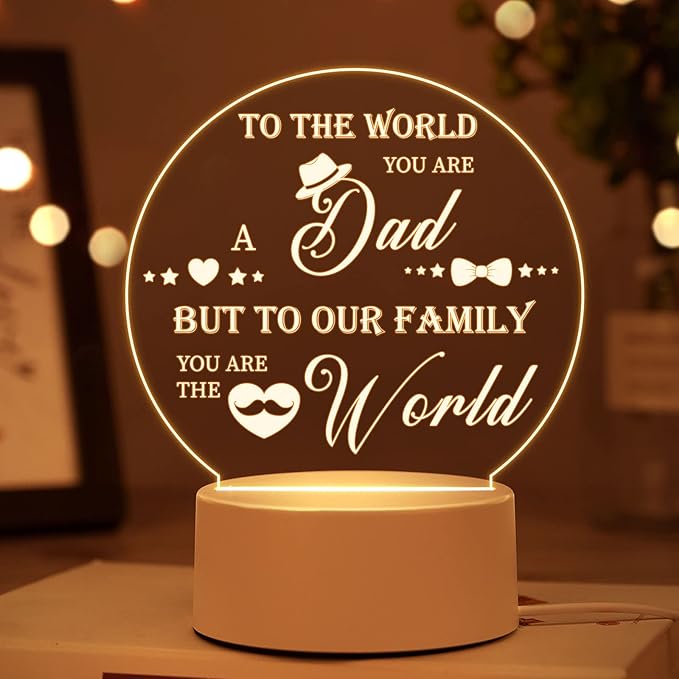 Buioata Night Light for Father - Christmas, Birthday, Valentine's Day Gift for Dad, Step-Dad - Engraved Acrylic