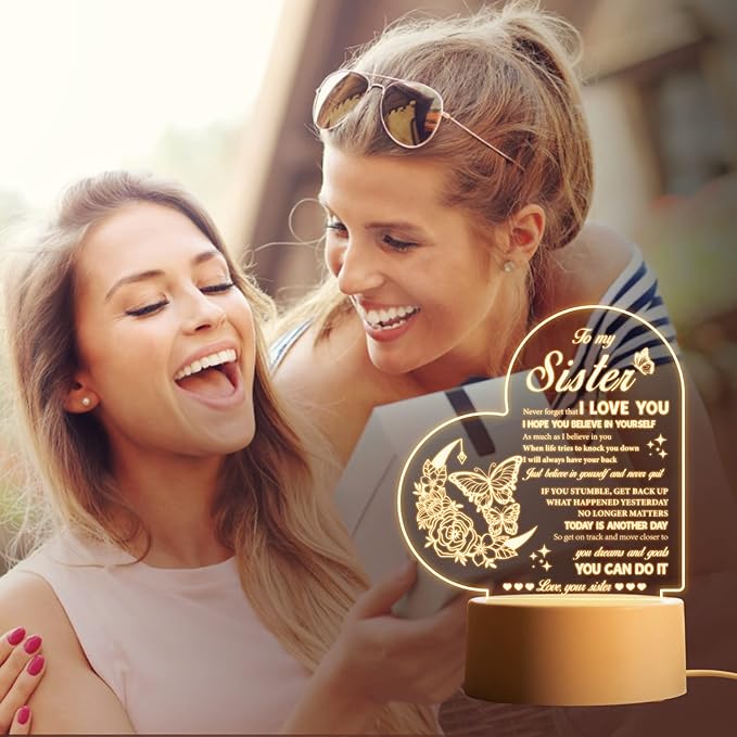 Sister Gifts - Sister Birthday Gifts Night Light, Touching Words Engraved Gifts for Sister, Idea Birthday, Christmas, Valentines Day Sister Gifts from Sister, Christmas Gifts for Sister from Sister