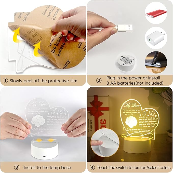 LED Night Light Gifts for Girlfriend/Boyfriend/Wife/Husband/Couple, Romantic Engraved 3D Illusion Lamp for Engagement, Wedding Anniversary, Birthday, Christmas, Valentines Day Presents Idea
