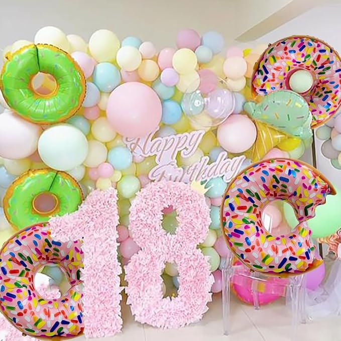 Donut Balloons Strawberry Doughnut Balloons Donut Foil Balloons for Donut Themed Party Doughnut Party Supplies Decorations Party Sets-3 PCS