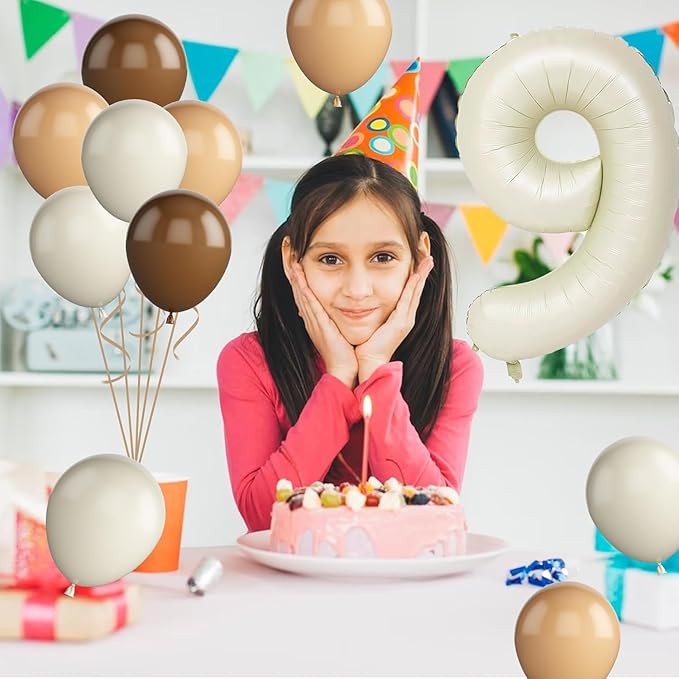 "Number Birthday Balloon Set, Retro Party Balloons for Baby Shower, Birthday, and Anniversary Decorations" (cream white, 9th)