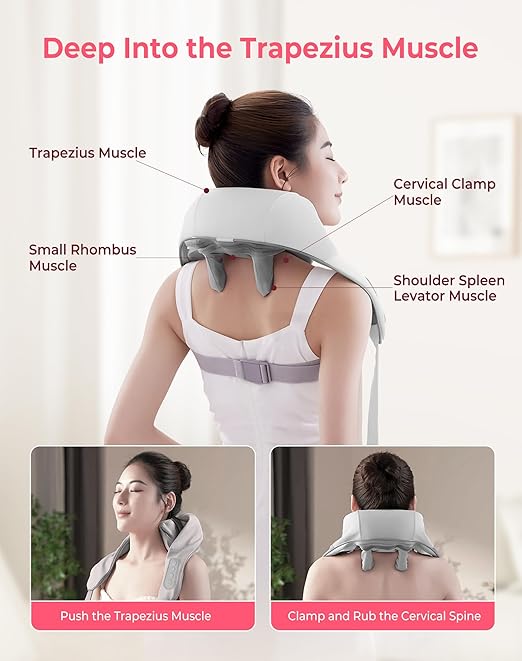 Atopskins Cordless Shiatsu Neck and Back Massager with Heat - Deep Tissue Pain Relief, 6D Kneading Heated Neck Massage for Cervical Pain