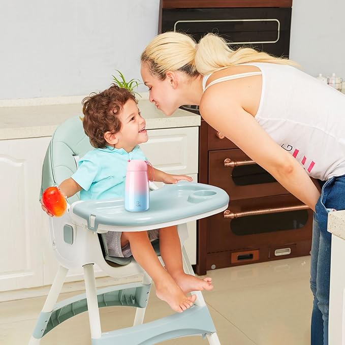 3-in-1 Children's High Chair with Wheels and Tray, Foldable Baby High Chair with Reclining Function, Height Adjustable Backrest, Grows with Children from 0 Months to 6 Years Baby Chair