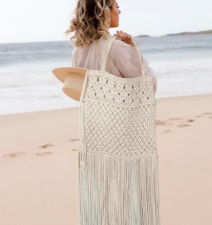 IOWER Macrame Bag Women Beach Shoulder Handbag Tote Bag Hand-Woven Diy Boho Fashion Accessory
