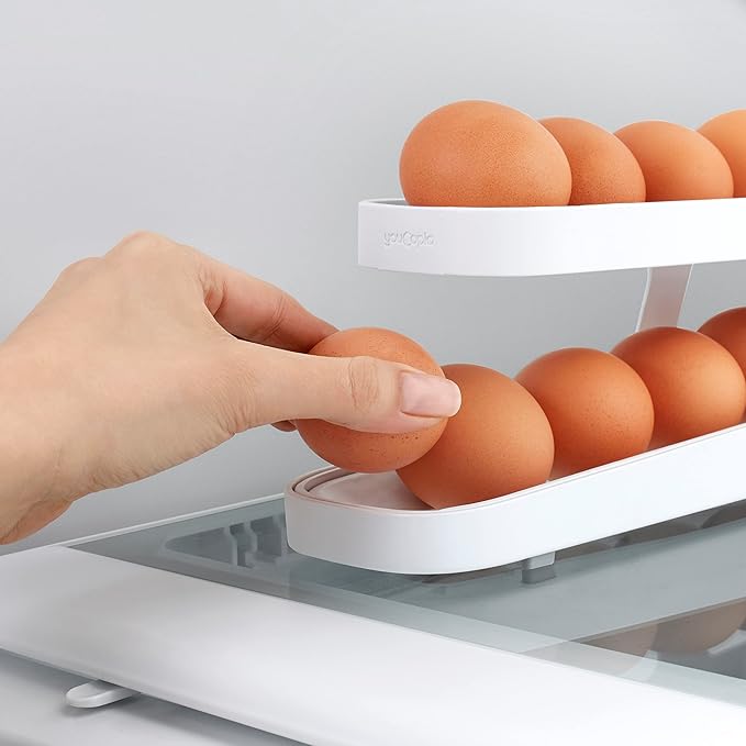 YouCopia RollDown Refrigerator Dispenser, Eggs Holder for Fridge Storage, White