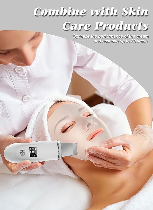 Skin Scrubber, Blackhead Remover Tool with Rechargeable Base, LCD Display, Ultrasonic Skin Scraper Pore Cleanser Skin Care Tools for Facial Deep Cleansing - 4 Modes