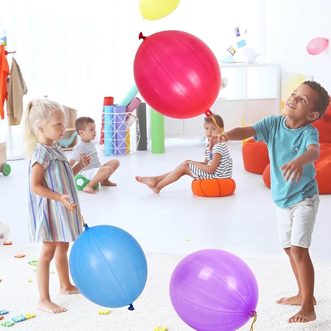 36 Punch Balloons Punching Balloon Heavy Duty Party Favors For Kids, Bouncy Balls with Rubber Band Handle for Birthday Party, Goodie Bag, Stocking Stuffers for Kids