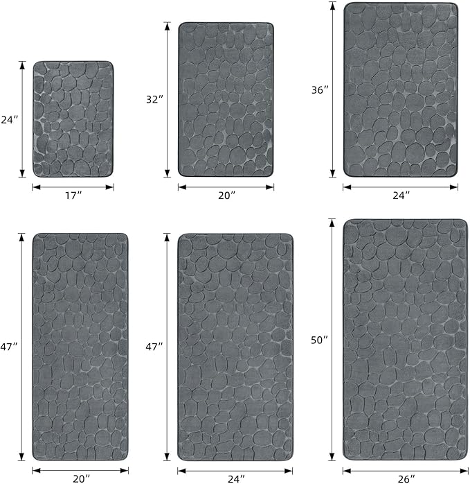 YIHOUSE Memory Foam Cobblestone Rugs Super Water Absorbent Bath Mats for Bathroom Machine Washable Bath Rugs(20x32,Dark Gray)