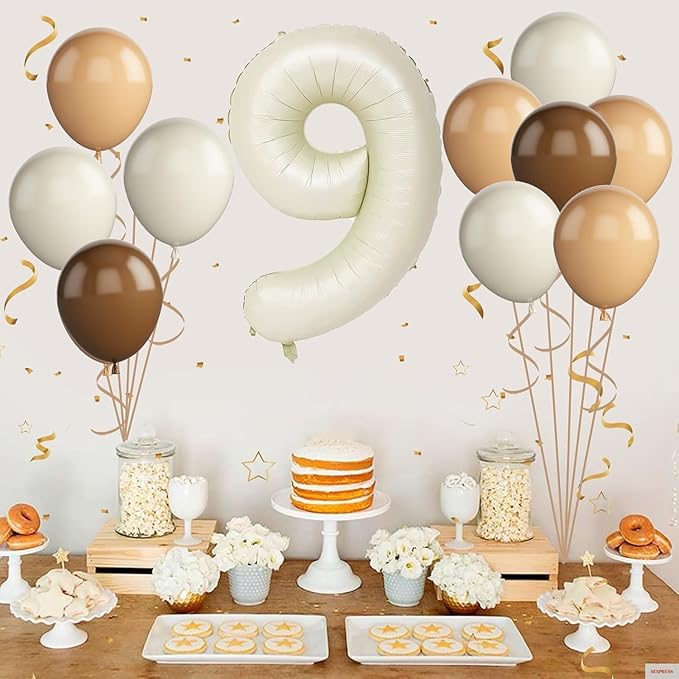 "Number Birthday Balloon Set, Retro Party Balloons for Baby Shower, Birthday, and Anniversary Decorations" (cream white, 9th)