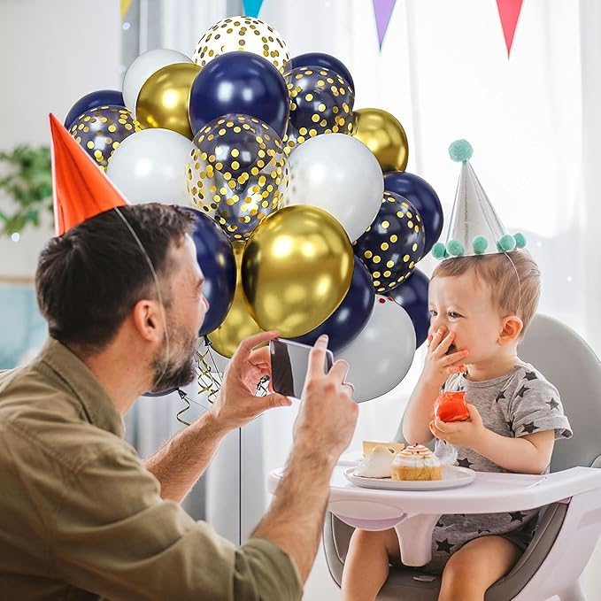 Blue Gold White Balloons and Gold Confetti Balloons for Wedding Bridal Shower Birthday Baby Shower Party Decoration