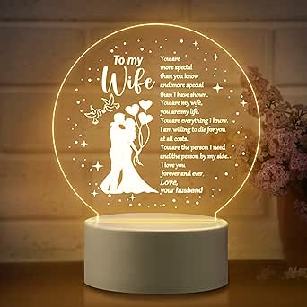Wife Birthday Gifts from Husband, Romantic Gifts for Wife Personalized Night Light Gifts for Her with Love Sayings, Anniversary Wedding Christmas Valentines Gifts for Wife from Husband