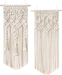 Mkono 2 Pcs Macrame Woven Wall Hanging Boho Chic Geometric Art Decor - Beautiful Bedroom Nursery Apartment Home Decoration, Gift for Girls Adults Birthday Christmas, 28" L x 13" W