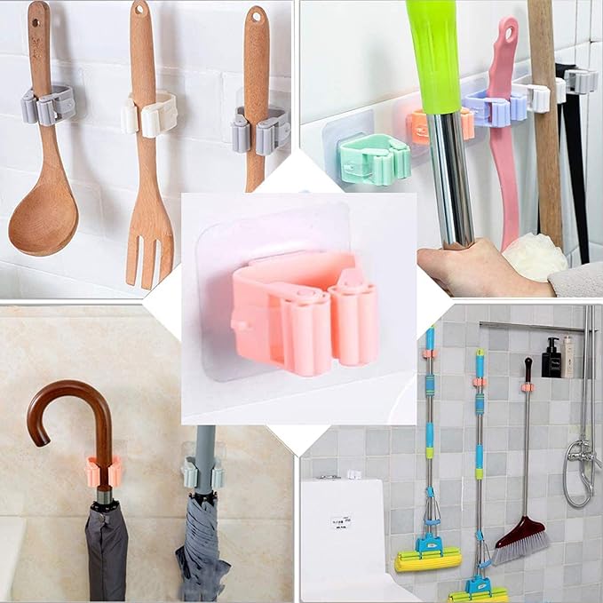 3 Pack Broom Mop Holder Broom Mop Holder Broom Gripper Holds Self Adhesive Reusable No Drilling Anti-Slip Wall Mounted Storage Rack Storage & Organization for Your Home, Kitchen,Bathroom and Wardrobe