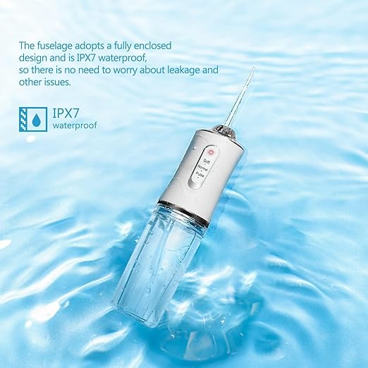 Wireless Oral Irrigator, Cordless Water Dental Floss for Teeth with 3 Modes & 4 Replacement Nozzles, Interdental Cleaner Rechargeable with Removable 230 ml Water Tank for Home, Travel, Shower (White)