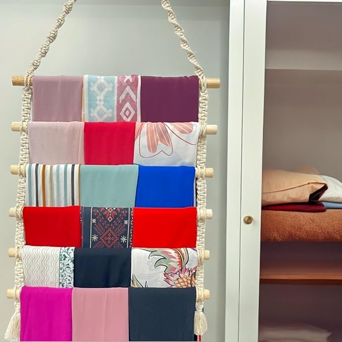 Macrame Hijab Hanger, Scarf Hanger, Bohemian, Boho, Hanging Organizer, Wall-Mounted, Handmade, Decorative, Modern