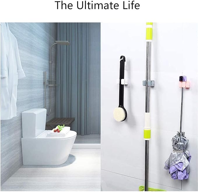3 Pack Broom Mop Holder Broom Mop Holder Broom Gripper Holds Self Adhesive Reusable No Drilling Anti-Slip Wall Mounted Storage Rack Storage & Organization for Your Home, Kitchen,Bathroom and Wardrobe