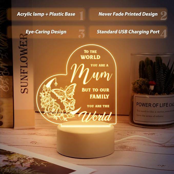 Vetbuosa Mum Gifts from Daughter and Son, Acrylic Night Light Mum Birthday Gifts Idea, Mother Gifts for Mothers Day Birthday Christmas, Presents for Mum, Mother in Law, New Mum, Stepmum USB Lamp