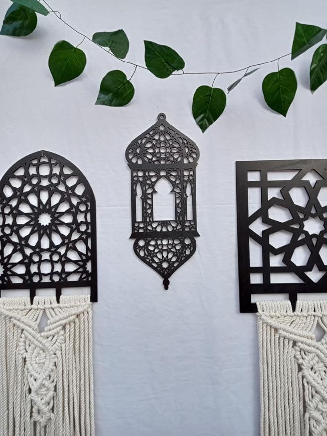 GhaZal Exquisite Handcrafted Macramé Islamic Wall Hanging: Intricate Design for Spiritual Décor for Ramadan and Mother’s Day Celebrations (3, all 3 units)