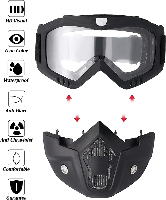 2 Pieces Motorcycle Goggles Helmet Riding Goggles Glasses With Face Cover