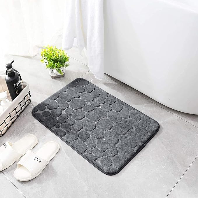 YIHOUSE Memory Foam Cobblestone Rugs Super Water Absorbent Bath Mats for Bathroom Machine Washable Bath Rugs(20x32,Dark Gray)