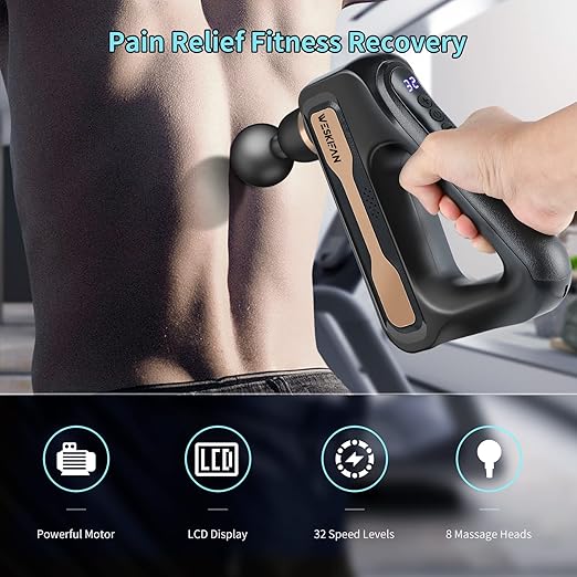 Massage Gun Deep Tissue Handheld with 32 Speed Levels 8 Massage Heads LCD Display Quiet Powerful Percussion Fascia Gun for Sports Pain Relief Fitness Recovery