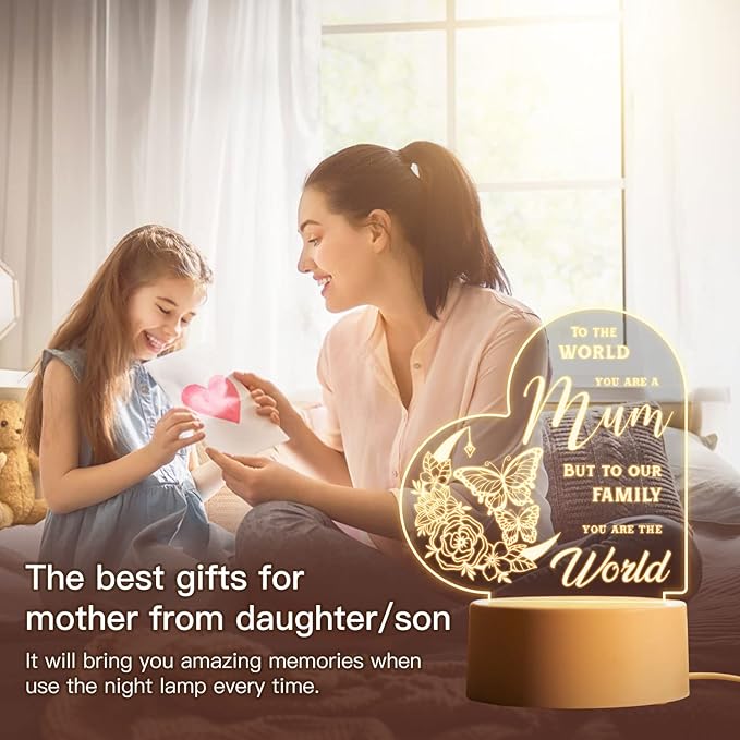 Vetbuosa Mum Gifts from Daughter and Son, Acrylic Night Light Mum Birthday Gifts Idea, Mother Gifts for Mothers Day Birthday Christmas, Presents for Mum, Mother in Law, New Mum, Stepmum USB Lamp