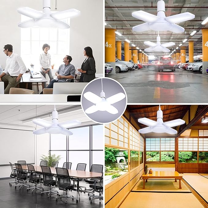 Garage Lights, Deformable LED Garage Ceiling Lights with 4 Adjustable Panels, LED Shop Lights for Garage, Basement, Barn, High Bay Light
